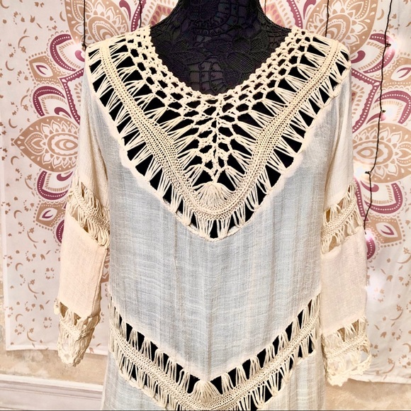 Boho Top V Neck Crochet Tunic Blouse NWOT - Picture 3 of 11